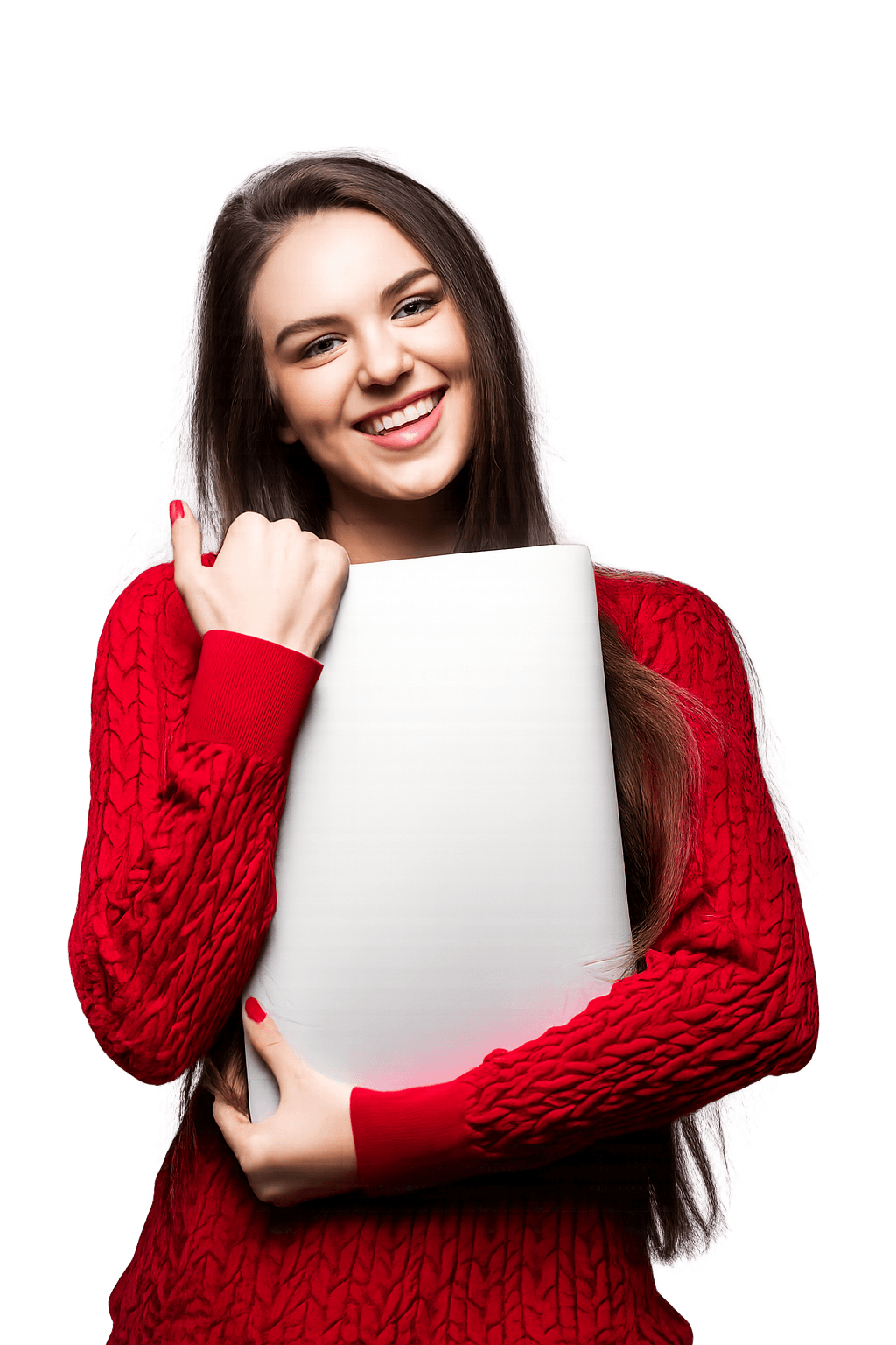 Smiling student holding a laptop