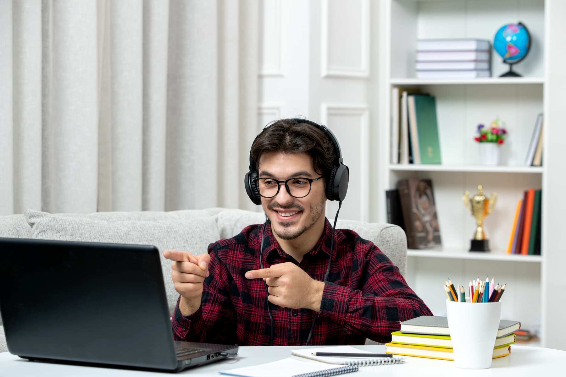 Online student attending a course from laptop